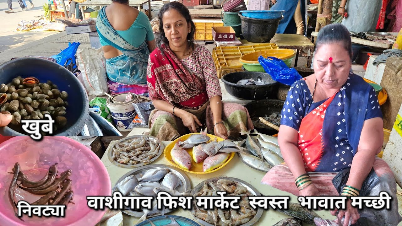 ताजी मच्छी कमी भावात पाहिजे तर भेट दया वाशीगाव मच्छी मार्केट. Vashi gaon fish market. #fresh fish