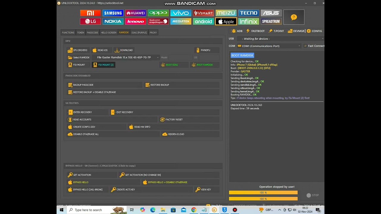 Iphone 7 Hello Bypass done by unlock tool iOS 15.8.3 2024