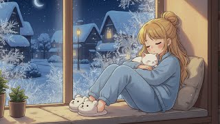1 Hour Soft Music with Cat & Moonlight – Snowy Window Sleep Ambience screenshot 5