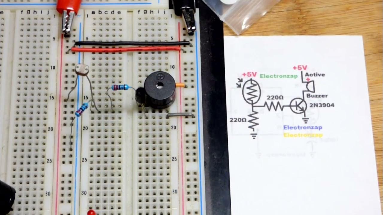 Bright light alarm circuit using active buzzer Light Dependent Resistor
