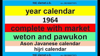 1964 calendar complete with markets - weton and pawukon