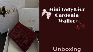 Unboxing✨mini lady Dior gardenia wallet burgundy(cherry)