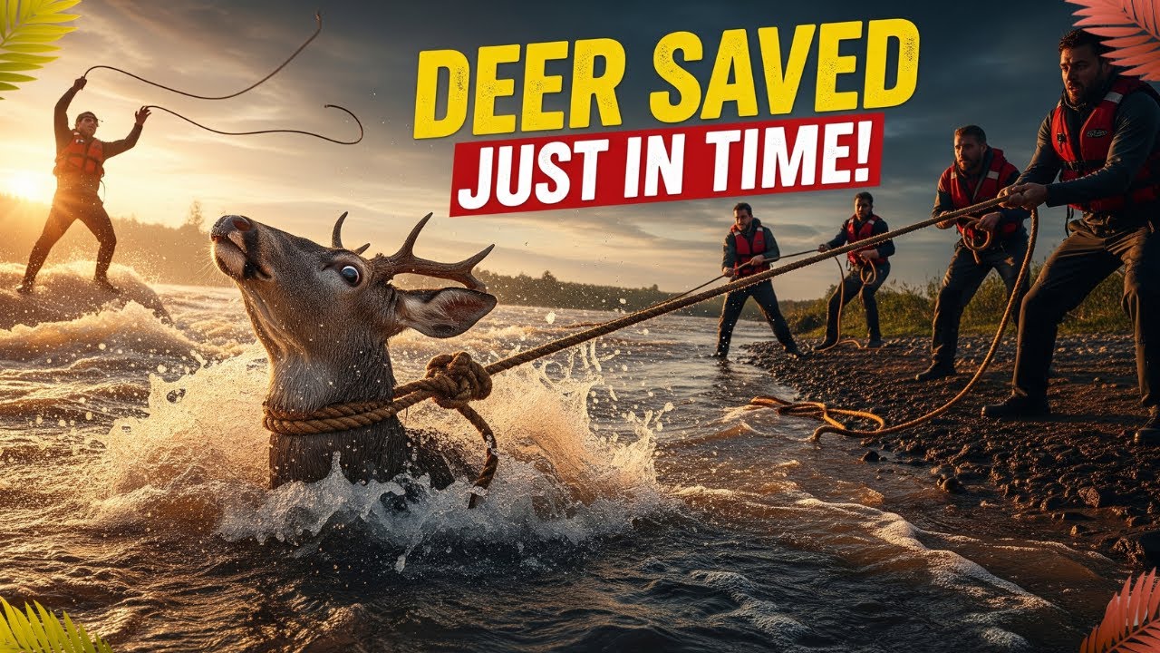 Deer Caught in River Current Pulled to Safety! Rescue story
