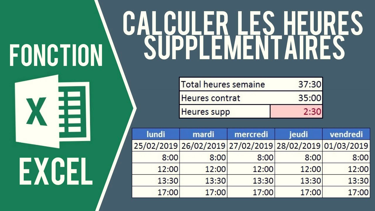 EXCEL - CALCULER LES HEURES DE TRAVAIL (Et heures supplémentaires) - YouTube