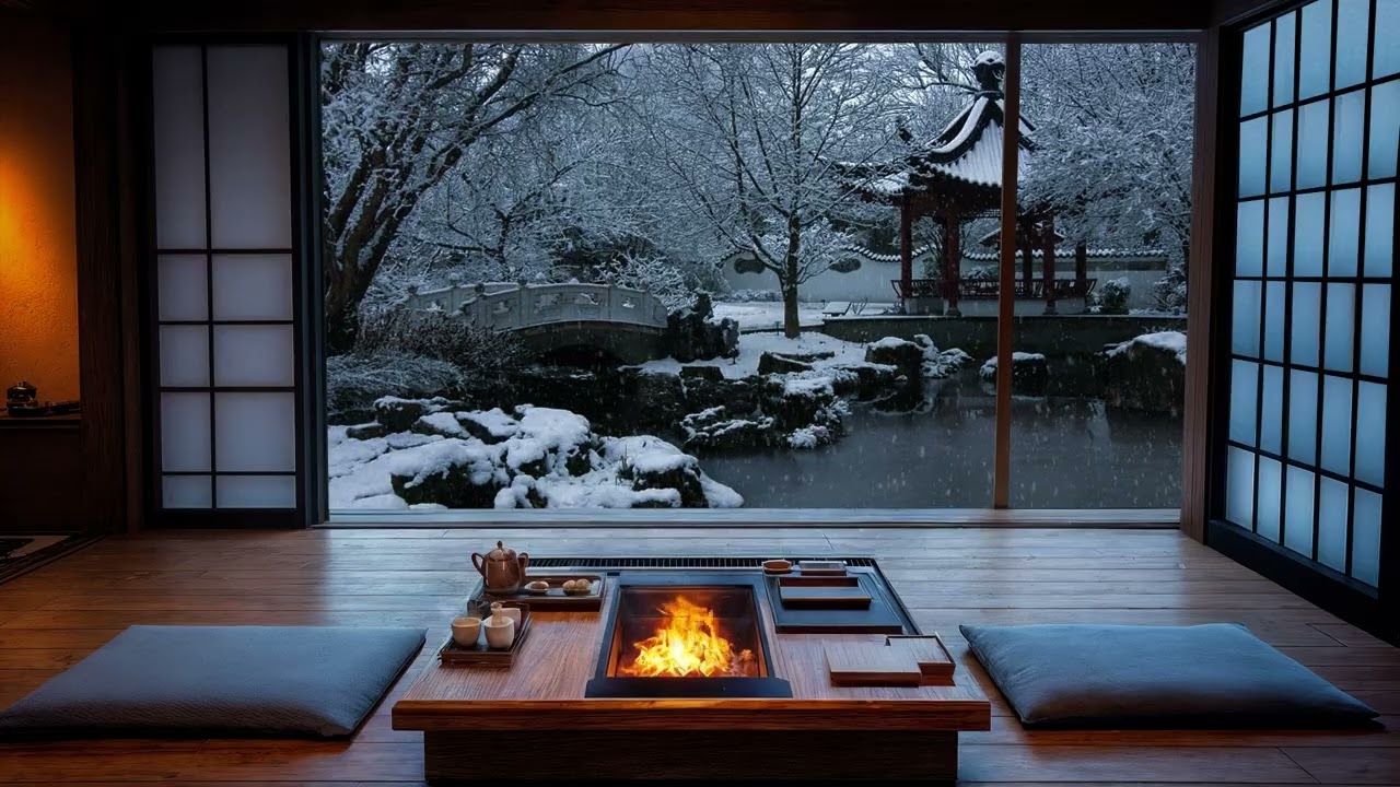 The Sound of Snow and Crackling Fire– Cozy Japanese Winter Ambience for Deep Relaxation & Meditation