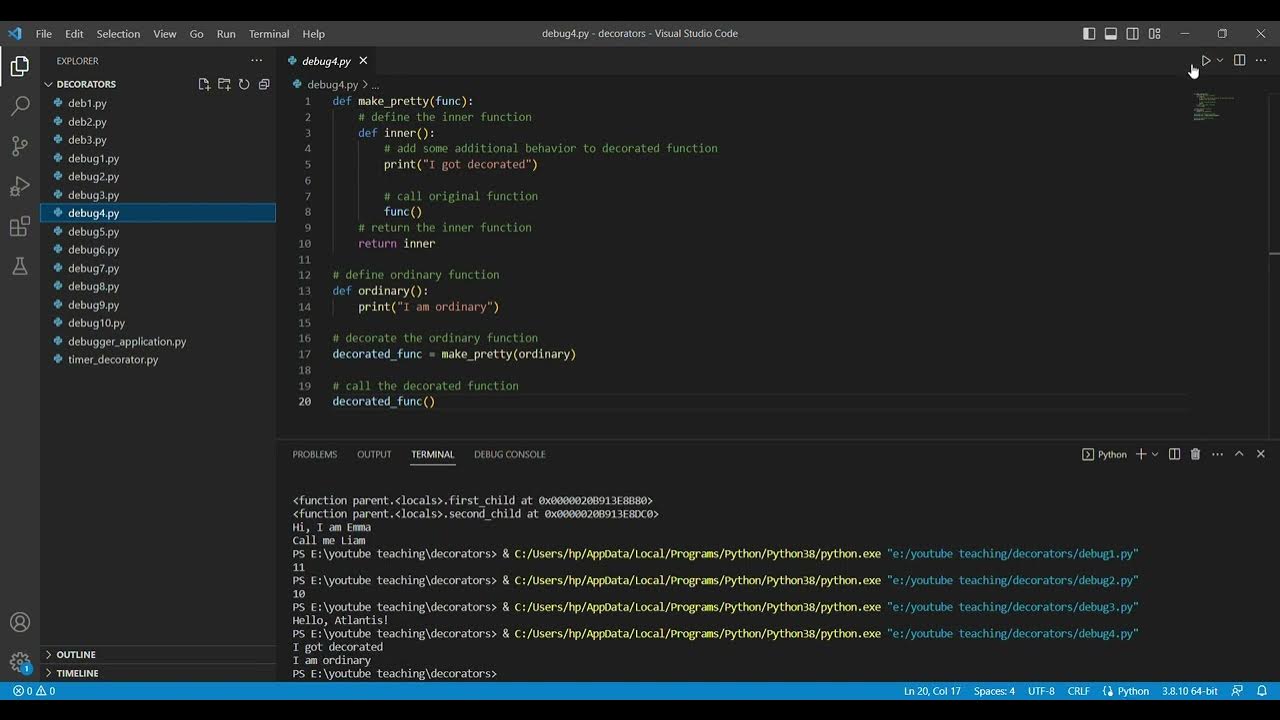 Python decorator code debugging with lots of examples - YouTube