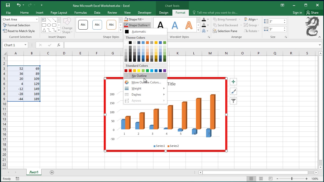 How to add or delete a border to a graph or chart in Excel - YouTube