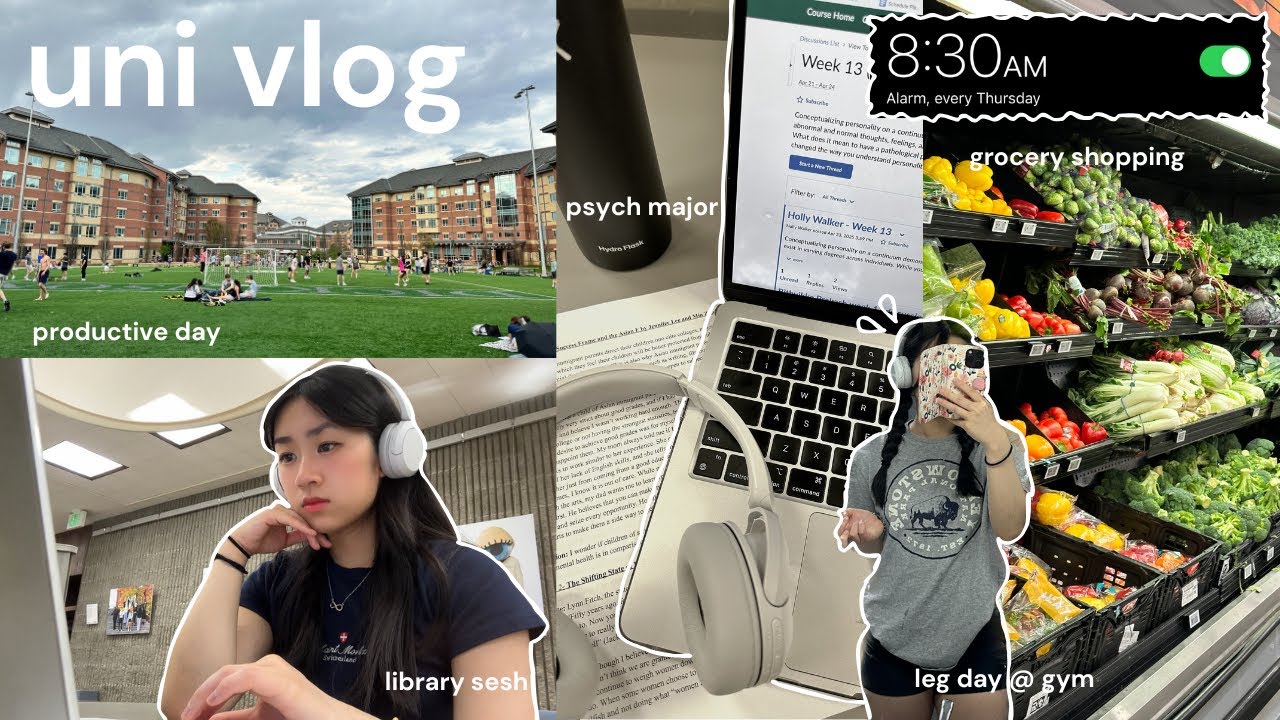 PRODUCTIVE day in my life as a COLLEGE STUDENT 🎧💻 grocery shopping, gym, library sesh, psych class