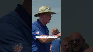 Tom Coughlin Talks To The Team After Practice