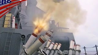 チャフを発射する駆逐艦のMk36 SRBOCチャフ&フレア発射装置 - Chaff Firing from Mk 36 SRBOC Chaff & Decoy Launching System