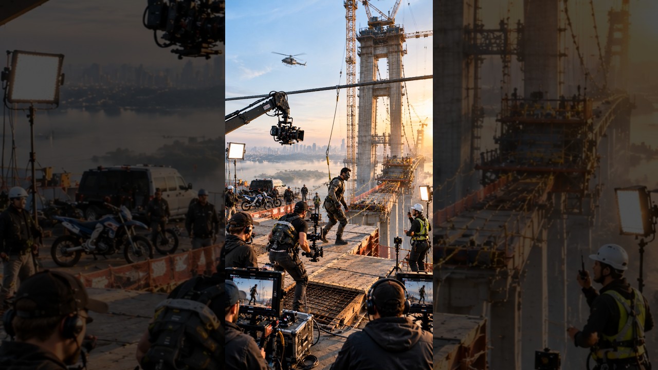 Behind the Scenes of a Hollywood Action Movie | Giant Bridge Construction Stunt | #shorts #bts