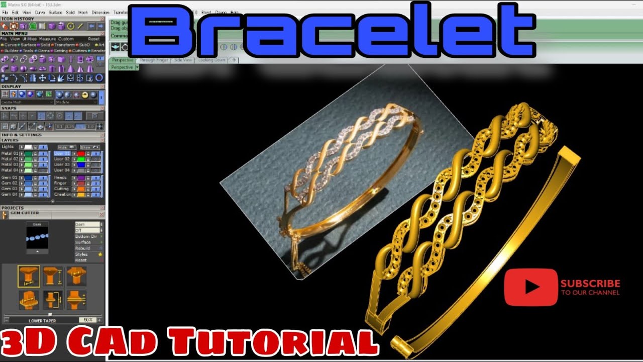 How to make 3D Bracelet with lock setting  in matrix 9.0 | 3djewellerydesign | rhino