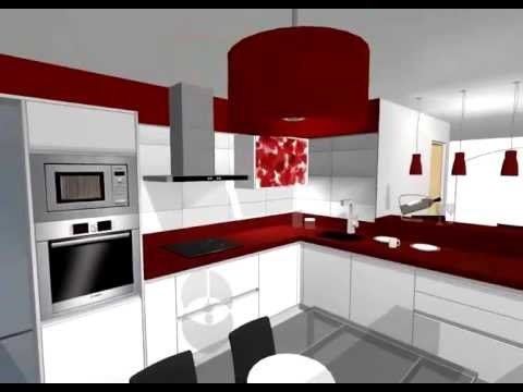 Proyecto de cocina moderna en blanco youtube Cocinas integrales rojo blanco negro