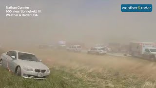 Illinois: Multi-vehicle pile-up from dust storm along I-55