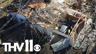 Drone footage shows extensive Little Rock tornado damage