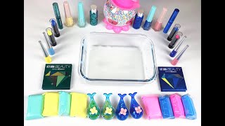 Turquoise & Yellow Vs Blue & Pink Mixing Makeup Eyeshadow And Glitter Into Slime