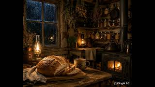 Rainy Farmhouse Kitchen Ambience | Fresh Bread, Tea & Rain Sounds