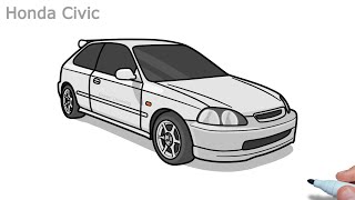 How to draw a HONDA CIVIC 1996 easy / drawing honda civic Vl hatchback car