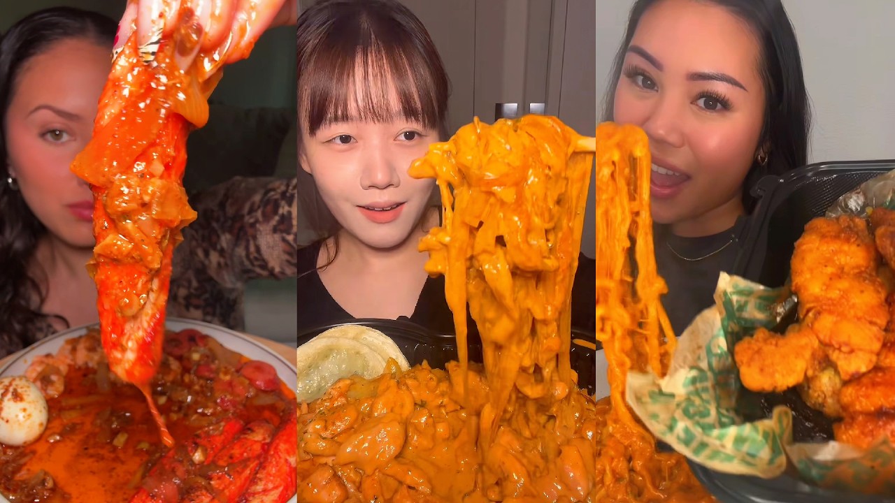 TIKTOK Mukbang Compilation | SeaFood Boil, Buldak, Wingstop, Chipotle & More!