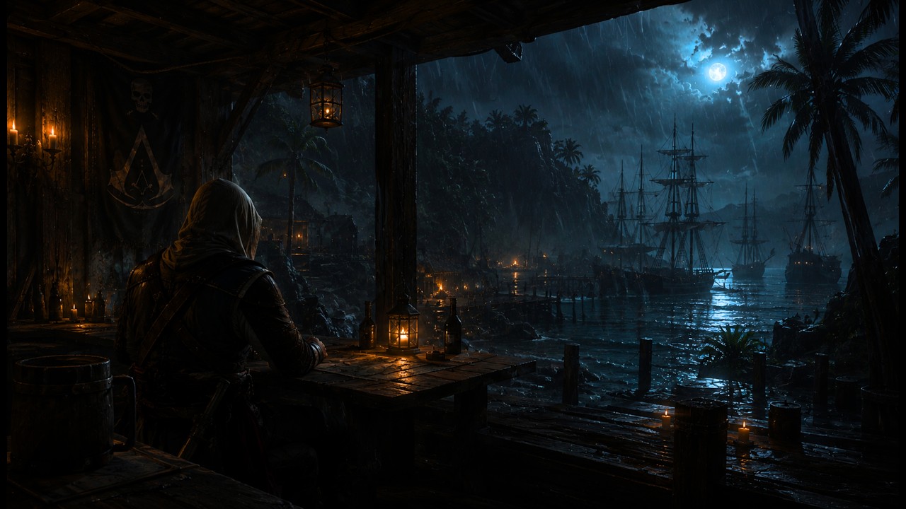 Assassin Pirate Hideout Ambience ⚓ Rainy Caribbean Night for Study ...