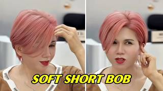 A Chic Short Layers Bob Haircut with Pink Hair Color | Soft Textured Short Bob & DIY Trend