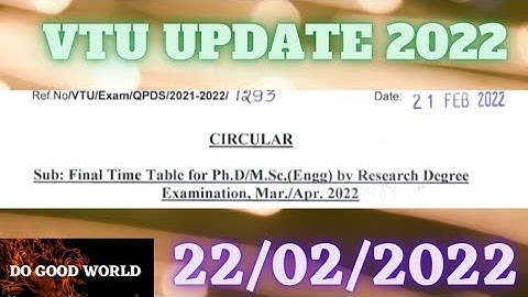 VTU LATEST UPDATE 2022 || VTU UPDATE TODAY || Final Time table for Ph.D/M.Sc (Engg)... #DOGOODWORLD