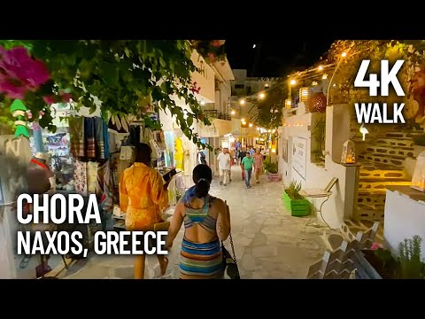 Walking through Chora, Naxos in Greece at Night - Beautiful Night Scenes on the Island