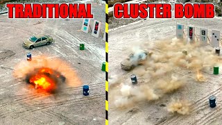 Cluster Bomb Vs. Car and Steel Barrels