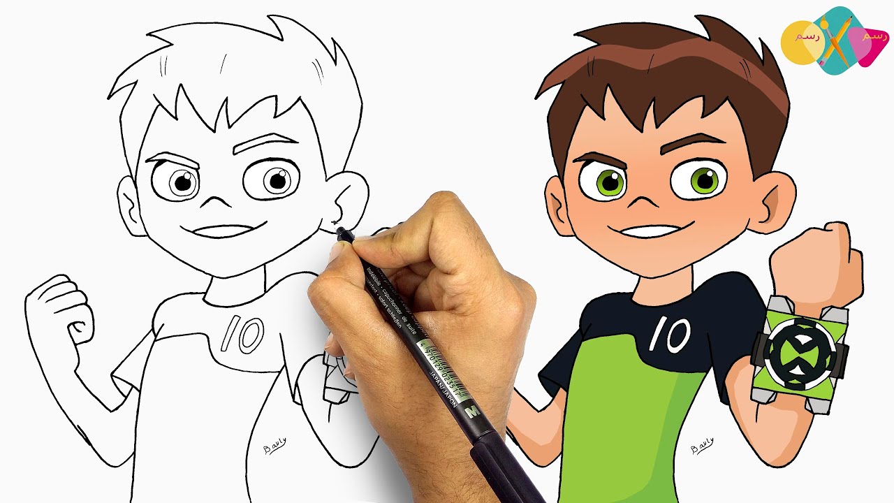 رسم سهل جدا للمبتدئين || تعلم كيف ترسم بن تن خطوة بخطوة || تعليم الرسم ...