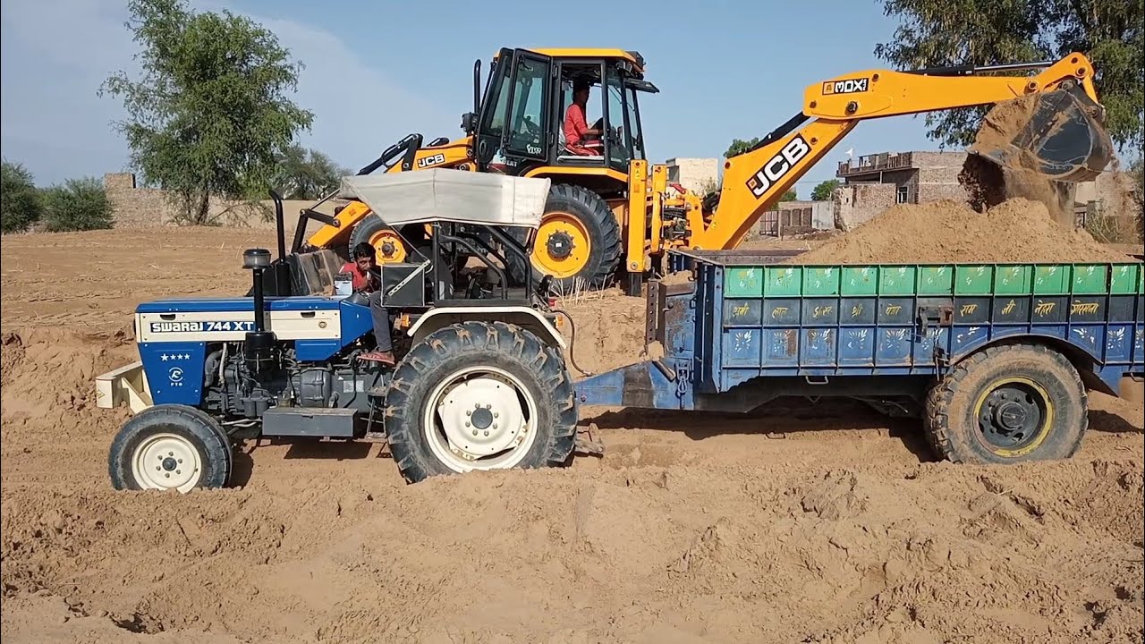 Swaraj 744 xt pto power steering tractor full loadead trolley tractor tractor ki video