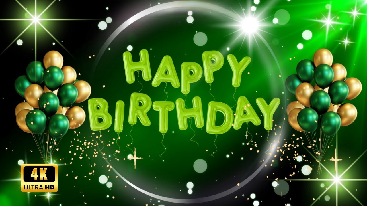 Happy Birthday Green Gold & Silver 🎉 1 Hour 4K Elegant Wallpaper Loop Background Party Screensaver