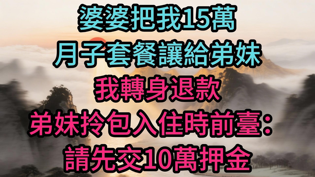 婆婆把我15萬月子套餐讓給弟妹，我轉身退款，弟妹拎包入住時前臺：請先交10萬押金