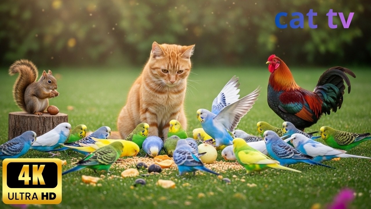 cat-tv-garden-birds-brown-white-squirrels-4-hours-4k-calm
