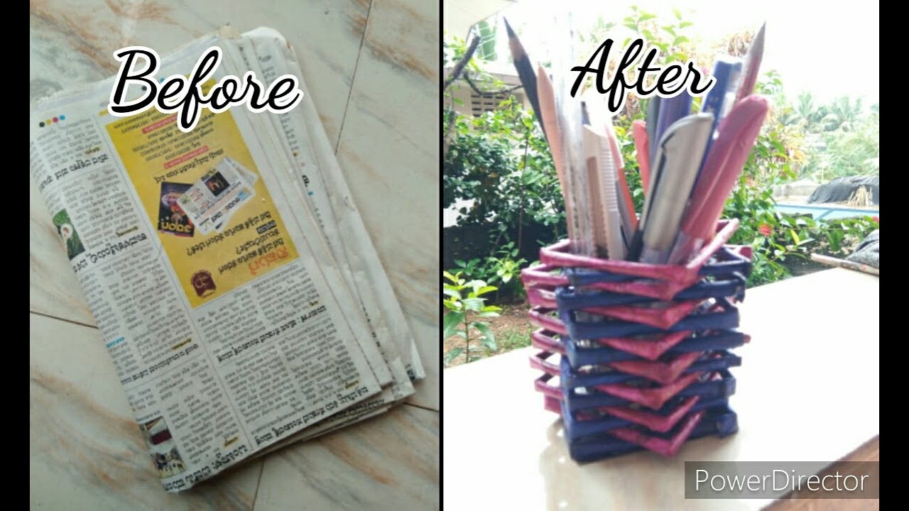 How to make a pen stand using newspaper DIY pen holder Best out of
