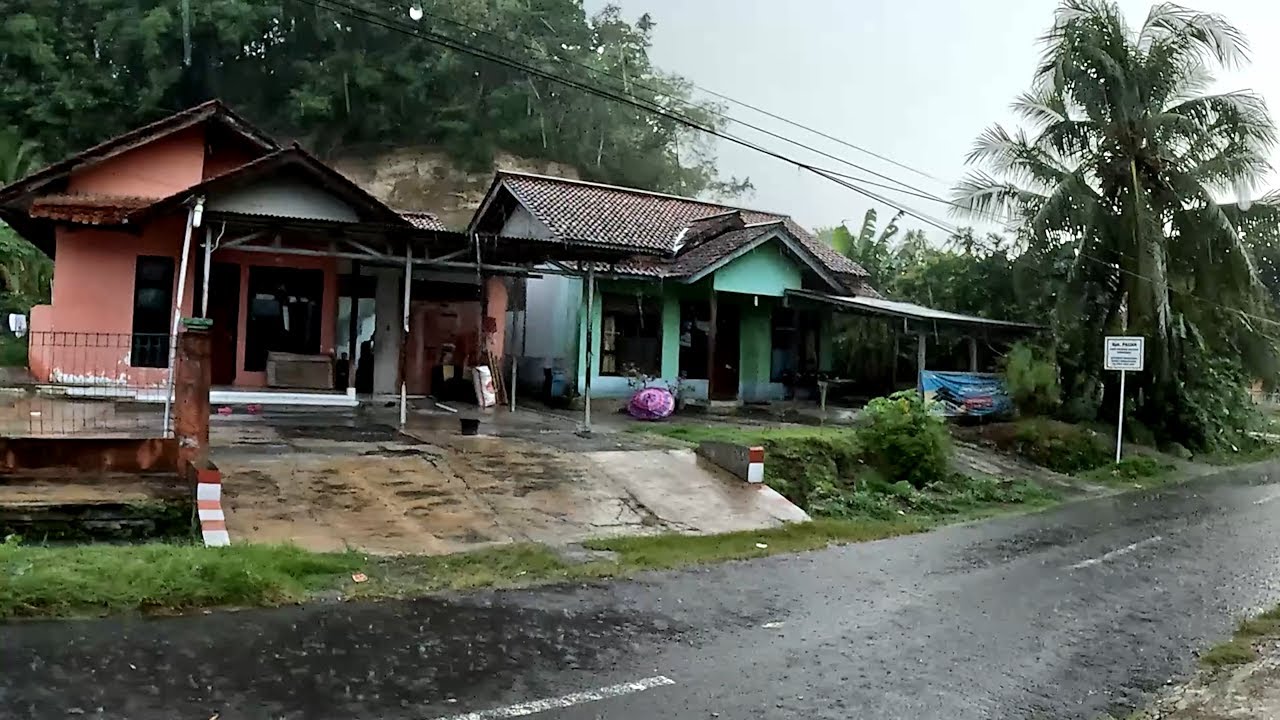 Stormy Night Walk Through Quiet Village with Heavy Rain Strong Wind and Thunder Sounds ASMR 4K Vide