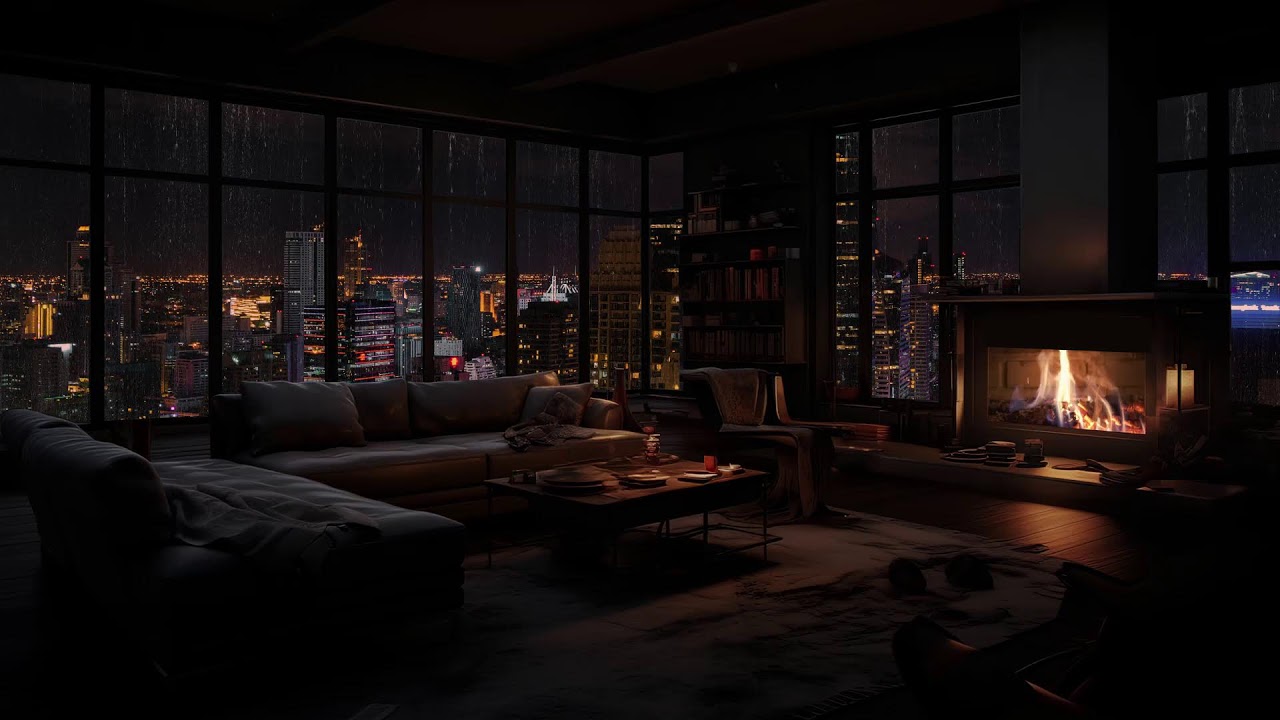 Regnerische Nächte in der Stadt: Heilender Regen und Kaminfeuergeräusche vertreiben die Sorgen 🌧️🔥