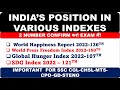 INDIA'S POSITION IN VARIOUS INDEXES | IMPORTANT FOR SSC &amp; OTHER EXAMS