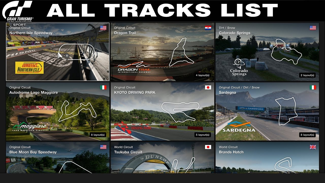 Besiddelse At søge tilflugt Knoglemarv Gran Turismo Sport - All Tracks List - Including All Available Conditions  (18.01.2020) - YouTube