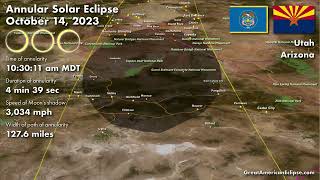 Fly with the Moon's Shadow over Utah during the Annular Solar Eclipse of October 14, 2023