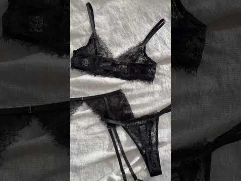 Чорний мереживний комплект жіночої білизни – з поясом і гартерами S,M,L, видео 1