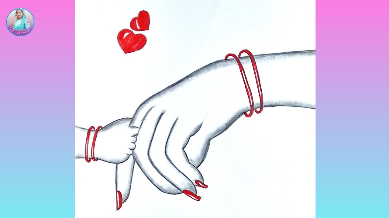 Mother and daughter hand holding drawing || step by step easy drawing for beginners || drawing