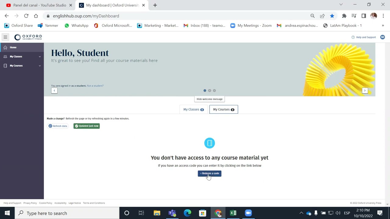 Ingreso y activación de códigos en el Oxford English Hub YouTube