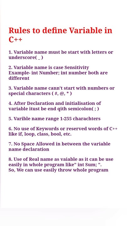 Rules to define Variables in C++ Program | Cpp Programming #variables # ...
