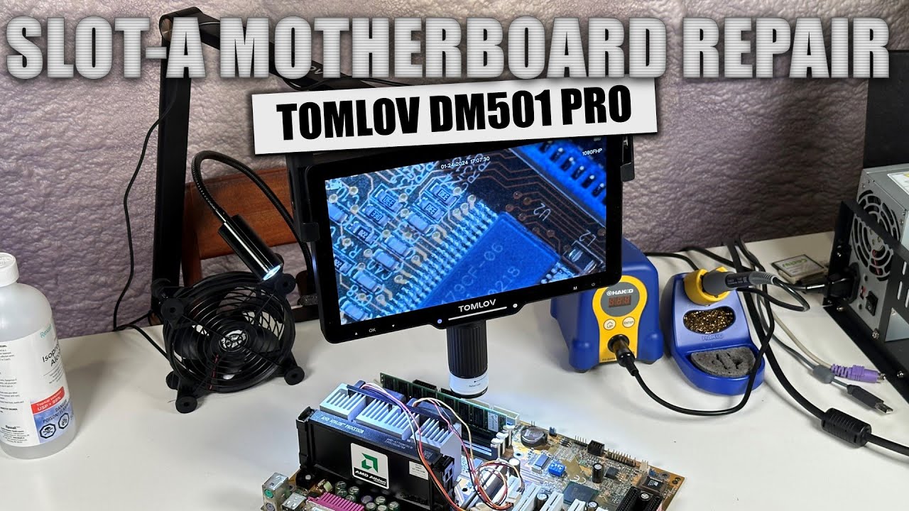 Ремонт материнской платы AMD Slot-A с помощью цифрового микроскопа Tomlov DM501 Pro