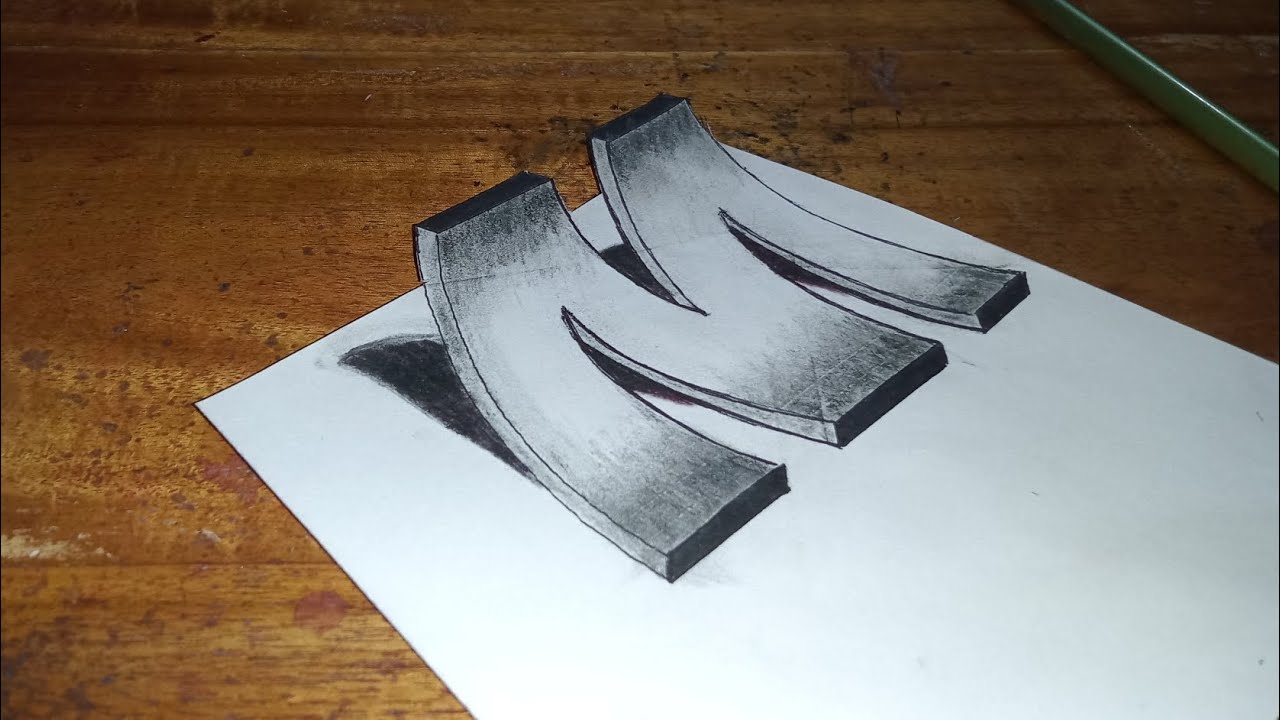 3D drawing। How To  Draw A 3D Letter M।Trick  Art।✅🟢🟣