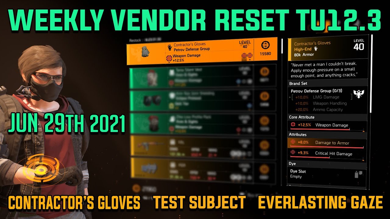 The Division 2 *MUST BUYS* "WEEKLY VENDOR RESET TU12.3 (LEVEL 40)" June 29th 2021