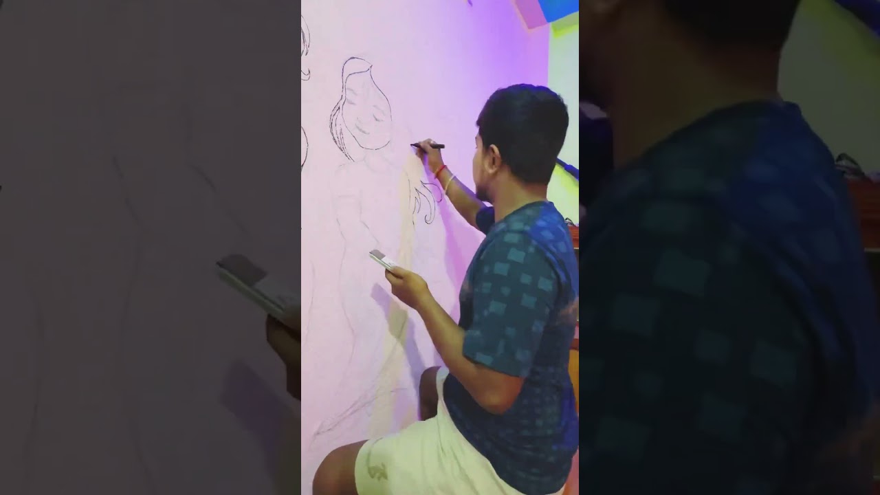 Easy Wall painting | radha krishna drawing | unique wall art | 