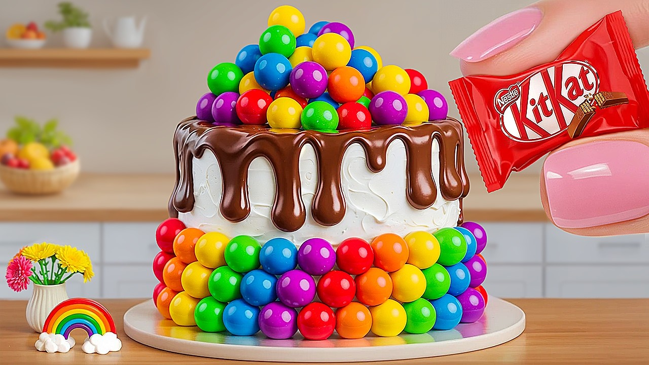 Mini Rainbow Cake with Melted Chocolate | Fancy KitKat Cake Decorating ...