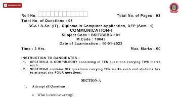 BCA BSC DCA 1ST SEM COMMUNICATION 1ST JAN 2023 | PTU