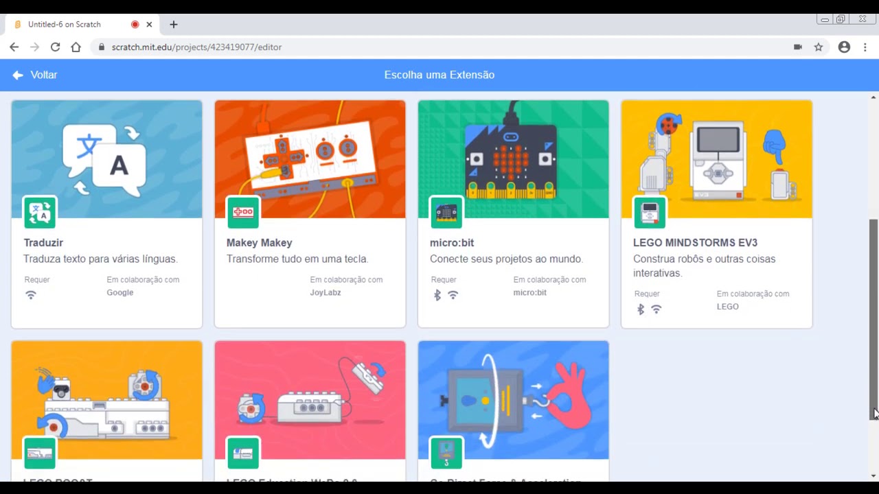 Trabalhando com extensões no Scratch 3
